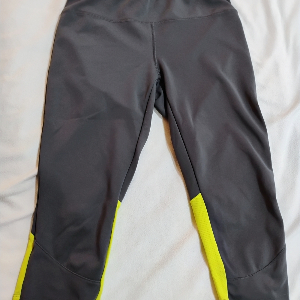 New Balance Gray and Neon Yellow Cropped Leggings